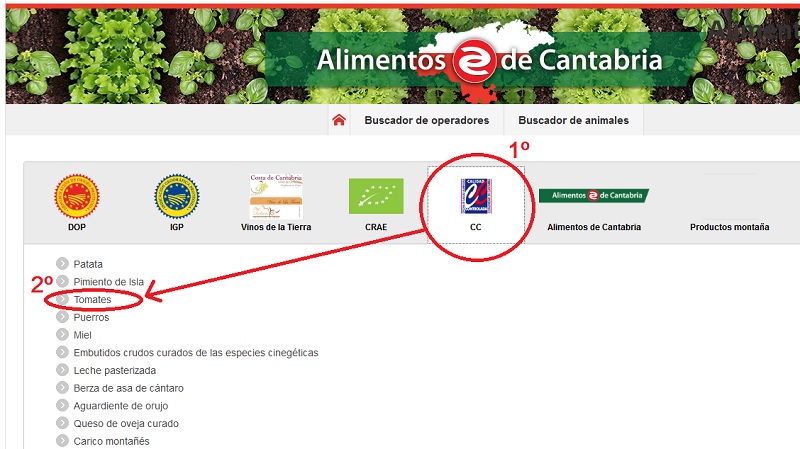 Pasos para listar vendedores de Tomate de Cantabria